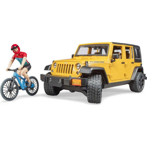 Bruder 2543 Jeep Wrangler Rubicon con mountain bike e ciclista 1:16